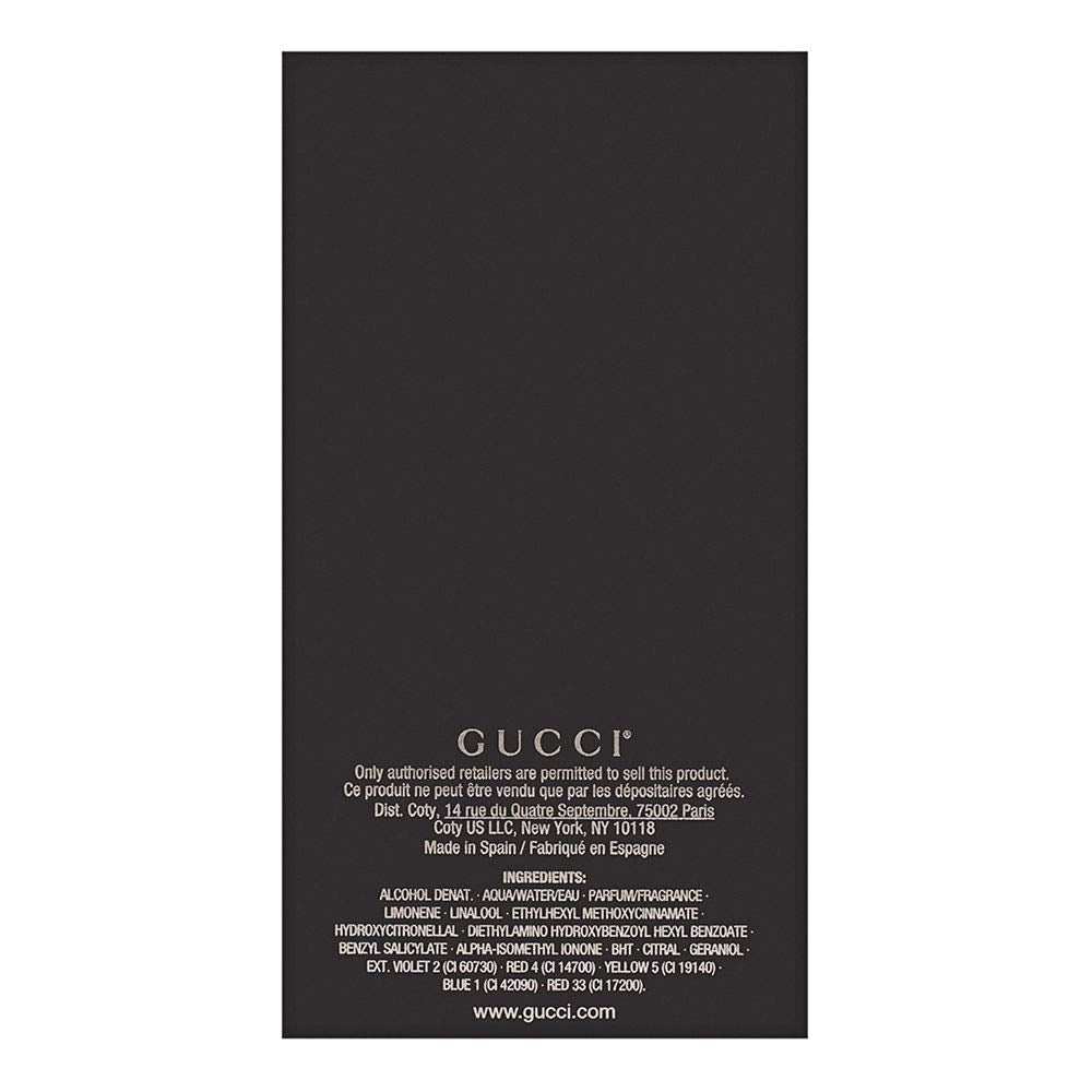 Authentic imported luxury Gucci Guilty men cologne spray packaging box showing genuine batch code details