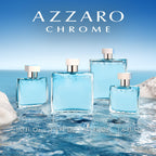 The complete Azzaro Chrome mens travel size fragrance collection showing the premium outer carton design.