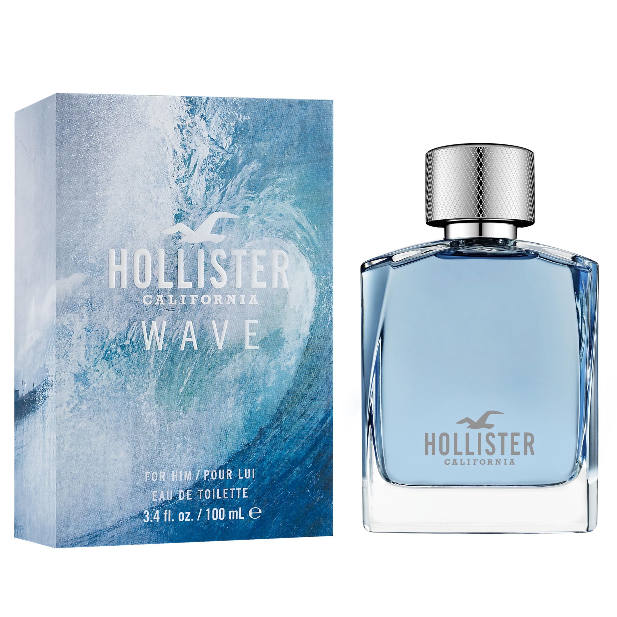 Hollister Wave For Him 100 ml spray bottle showcasing the energetic California lifestyle design
