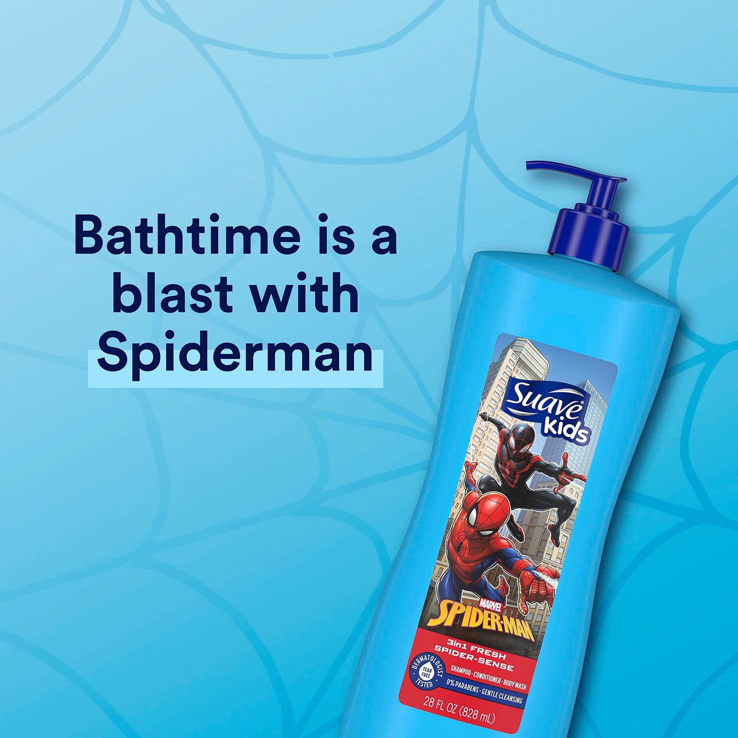 Four pack set of Suave Kids Spider-Man 3-in-1 bath products