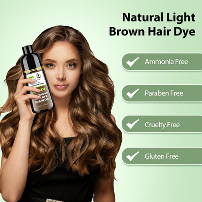 FARNDU ammonia free light brown hair dye shampoo packaging highlighting plant based ingredients