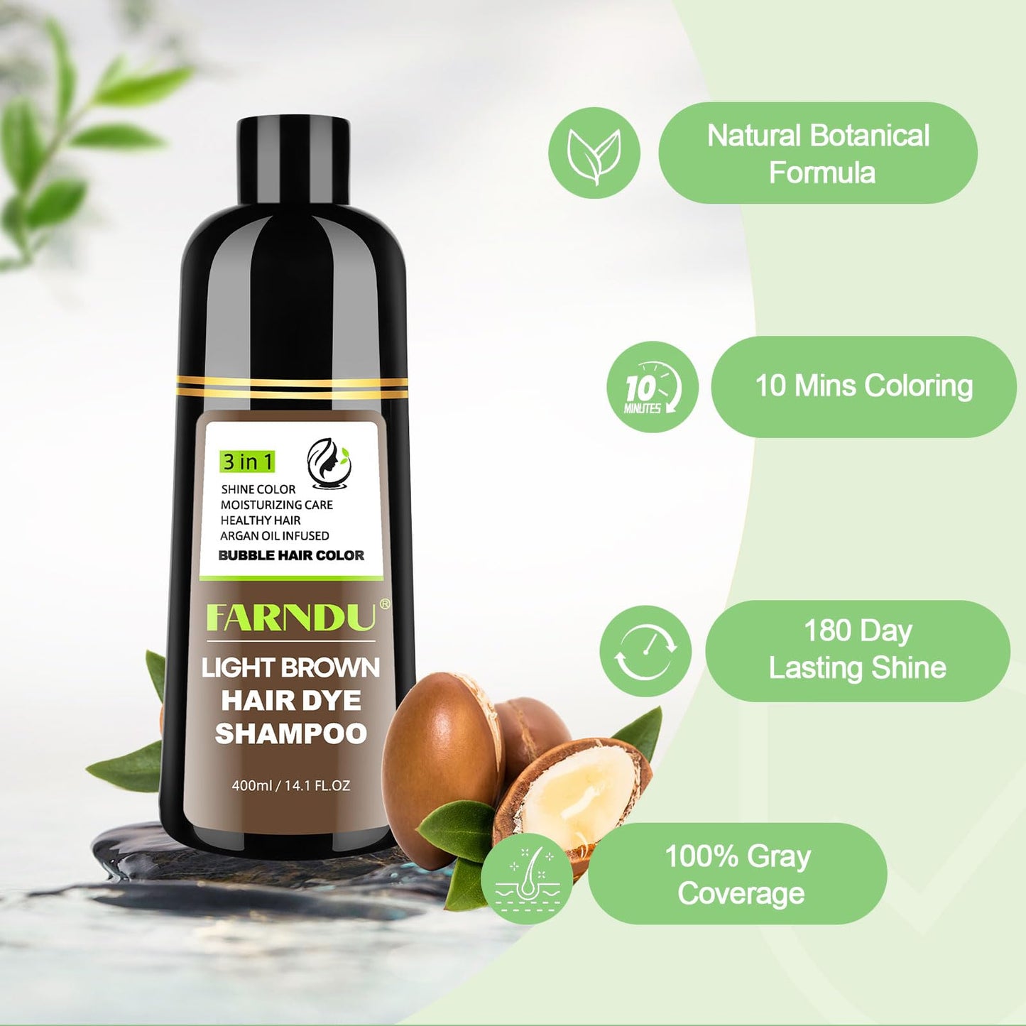 FARNDU professional home hair coloring system bottle graphics showing fade resistant qualities