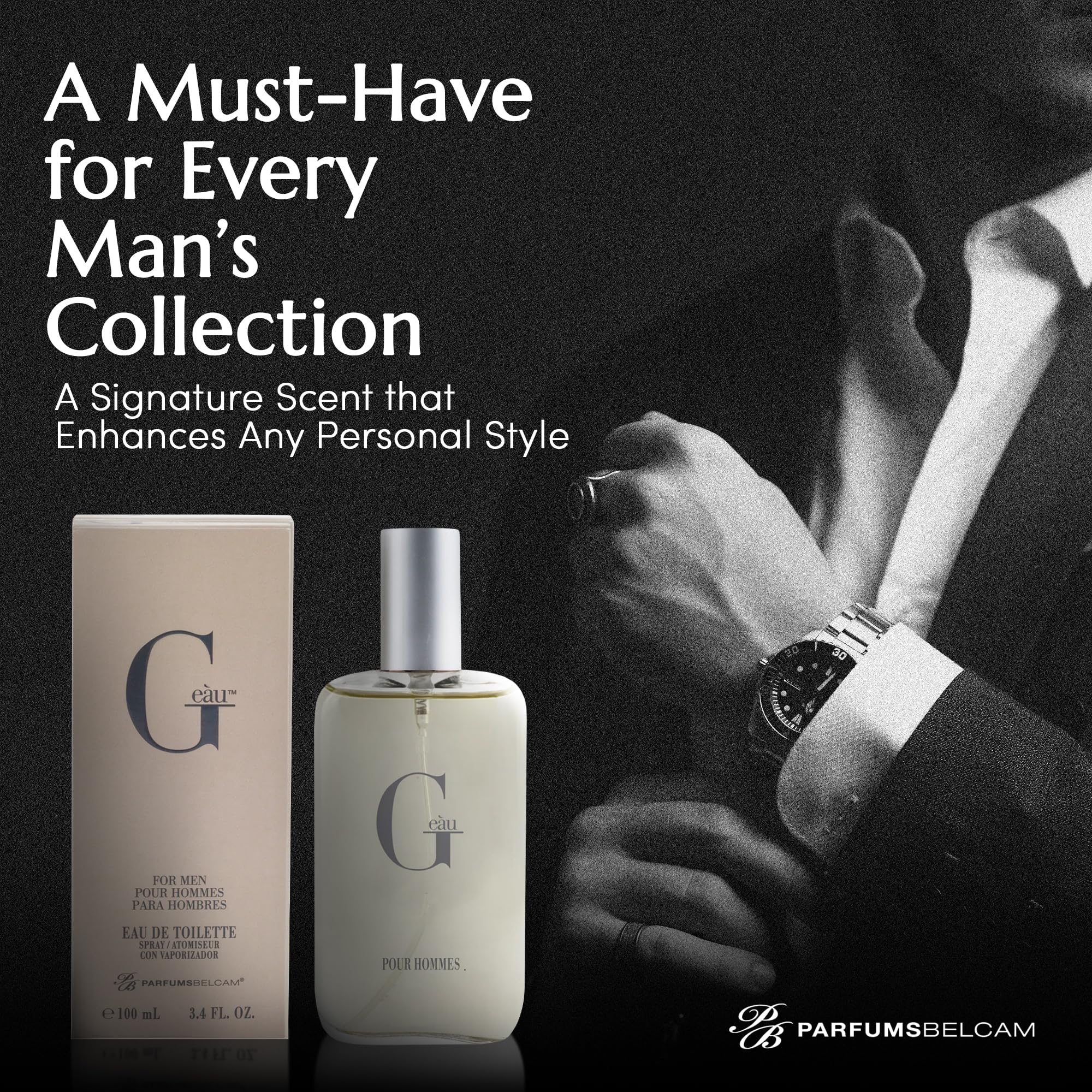 Premium oil based PB ParfumsBelcam G Eau men fragrance side profile