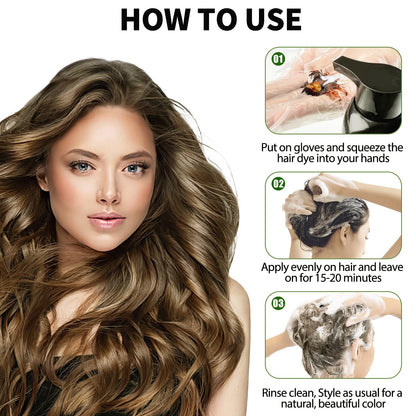 Liquid texture of the 3 in 1 hair color shampoo mix on palm.
