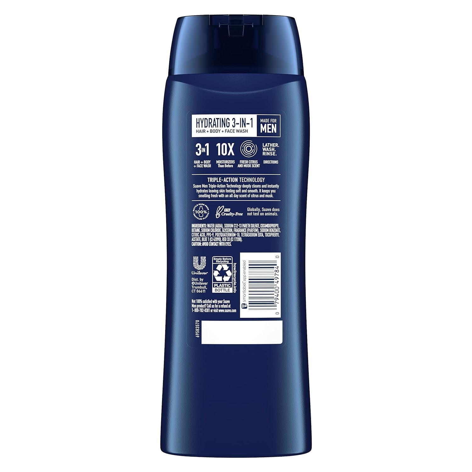 Suave Men Hydrating three in one shower gel pack of six bottles for men.
