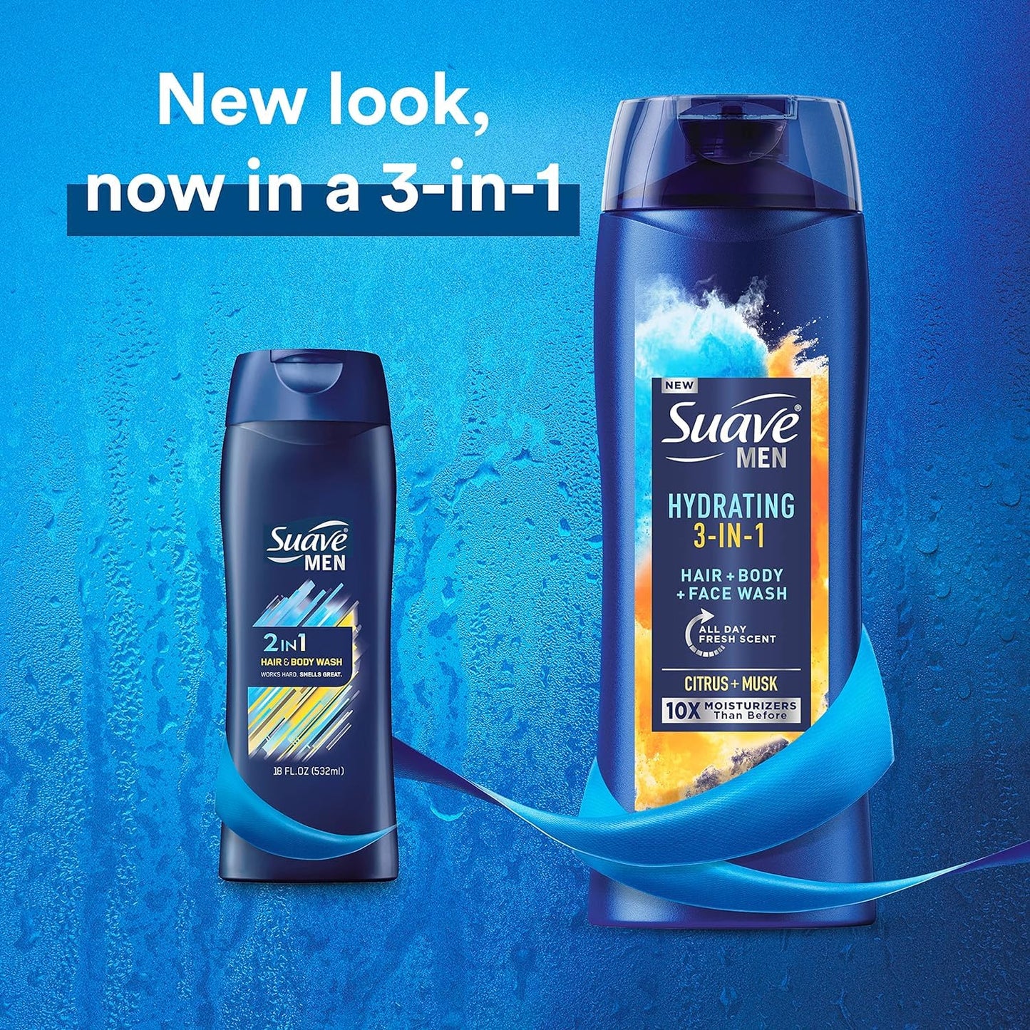 Suave Citrus and Musk scent shampoo and body wash for deep hydration.