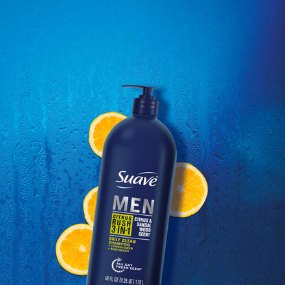 Imported Suave Men daily clean forty ounce three pack lineup view