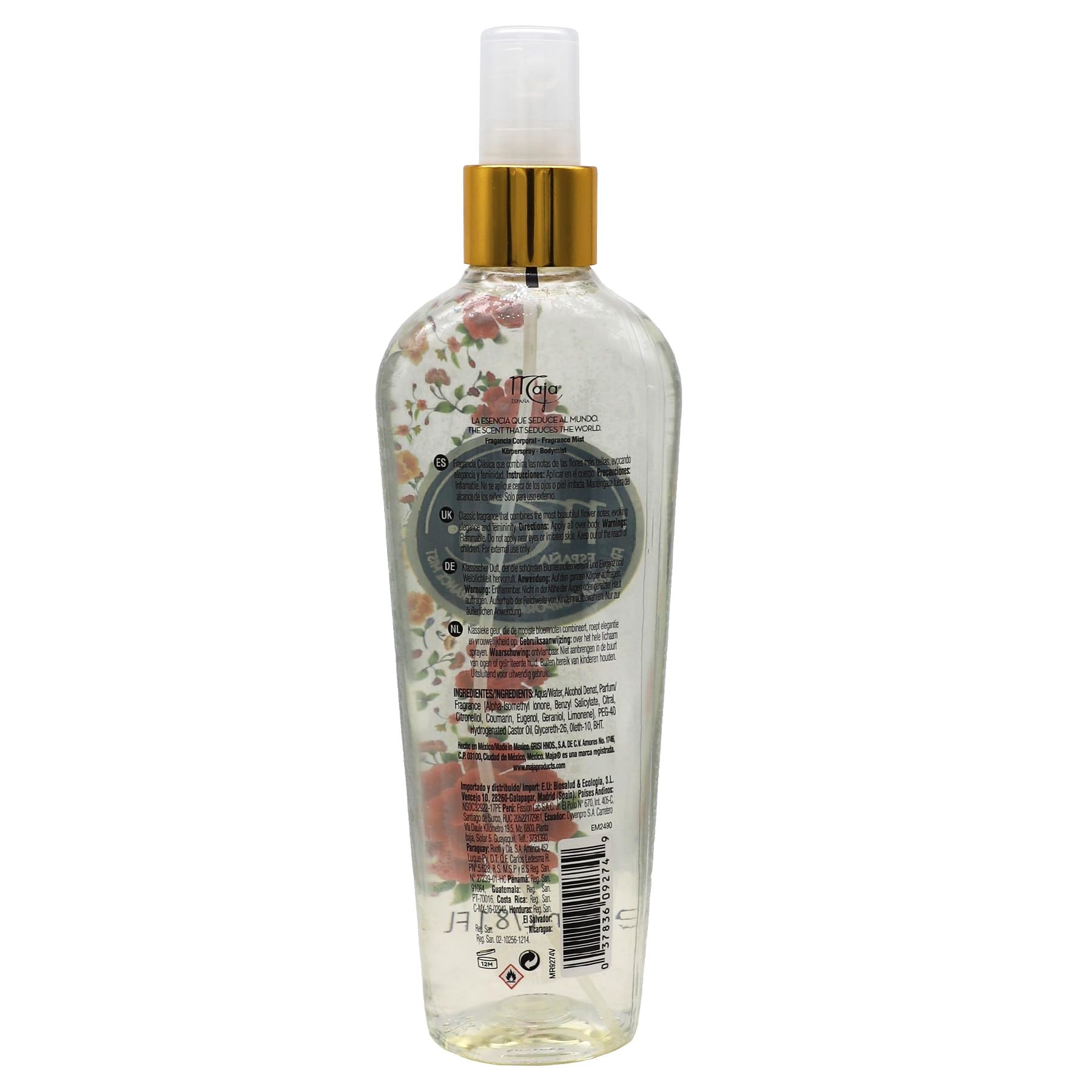 Close up of Maja Classic perfumed mist label and packaging