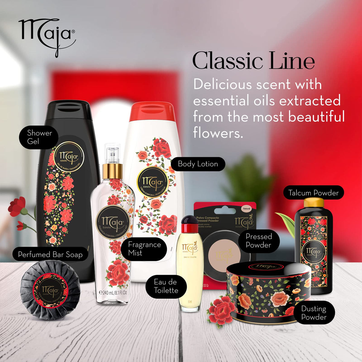 Back of Maja Classic body mist bottle showing details