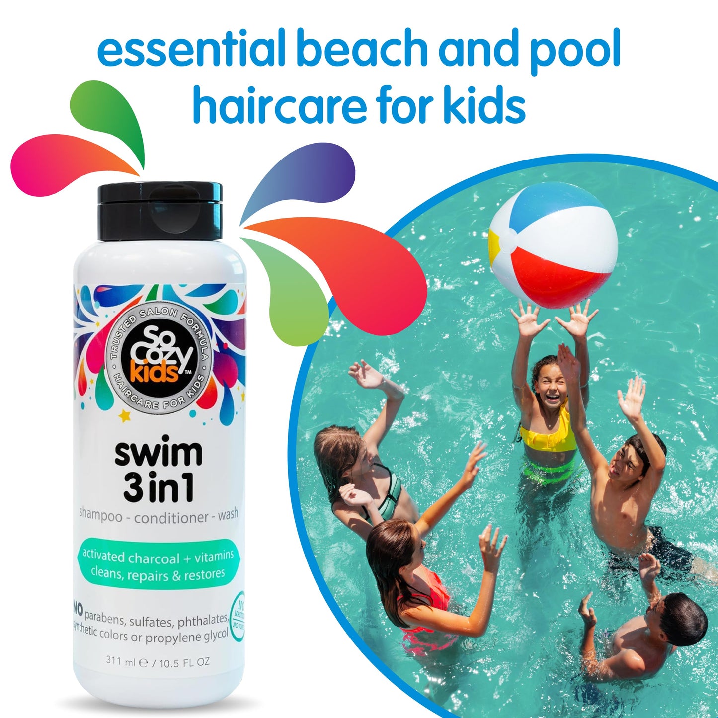 SoCozy swim shampoo product packaging