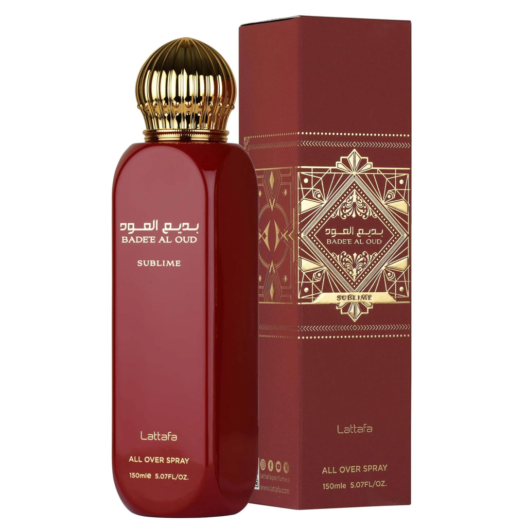 Unisex luxury woody aromatic body spray by Lattafa displaying authentic packaging and Middle Eastern fragrance design