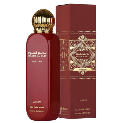 Unisex luxury woody aromatic body spray by Lattafa displaying authentic packaging and Middle Eastern fragrance design