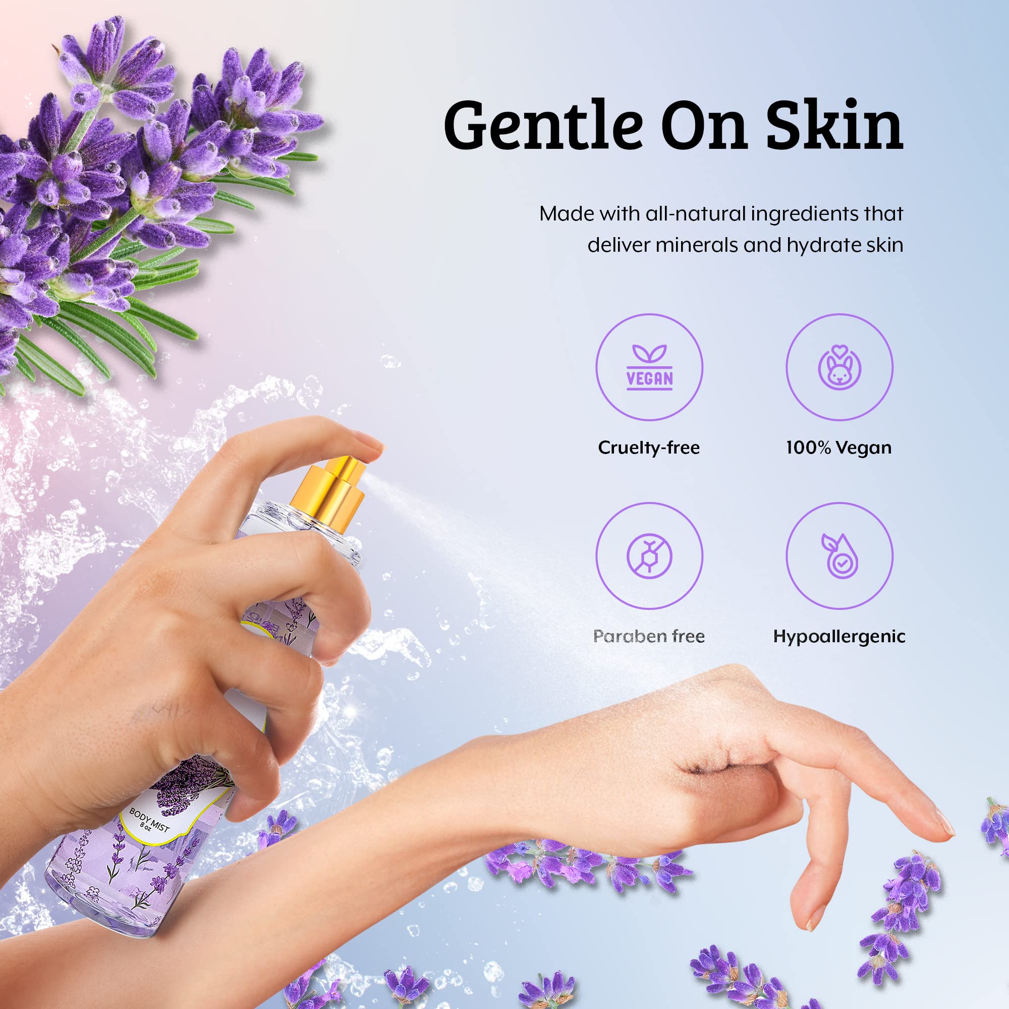 Calming lavender scented body spray for daily use