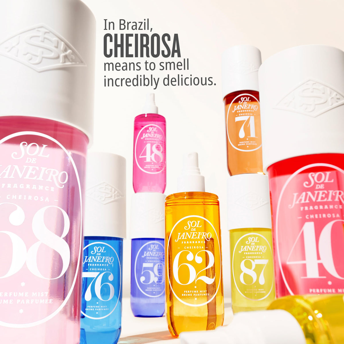 Side view of Sol de Janeiro Cheirosa 40 hair and body mist packaging details
