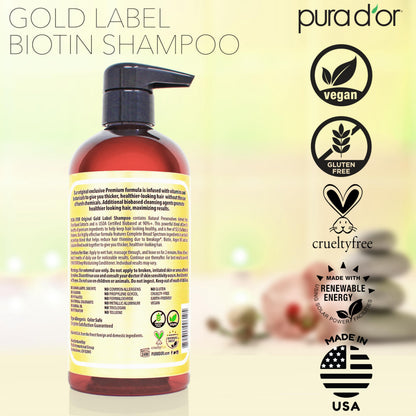 Close up of Pura D'or shampoo label with botanical ingredient list