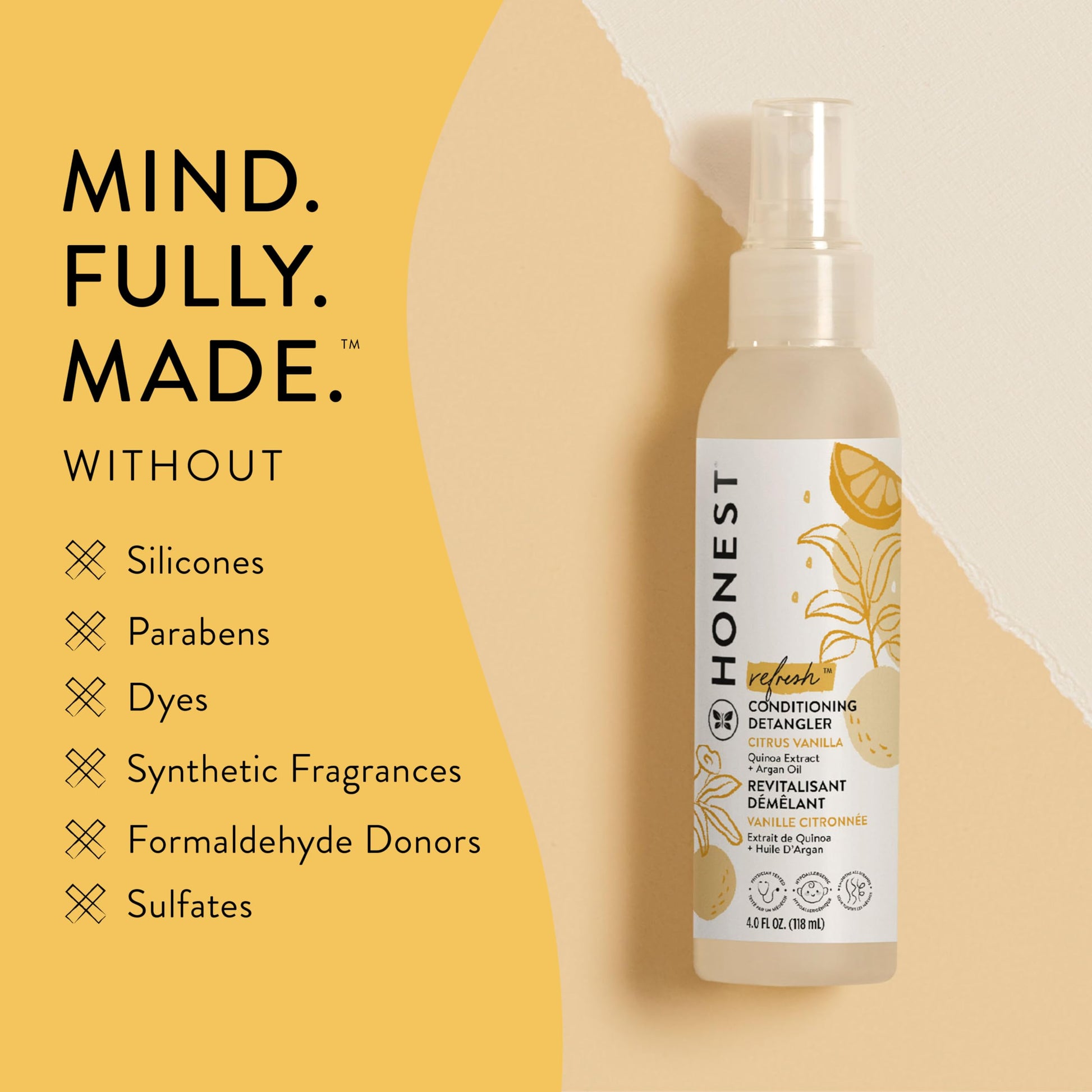 The Honest Company citrus vanilla hair detangler ingredient list