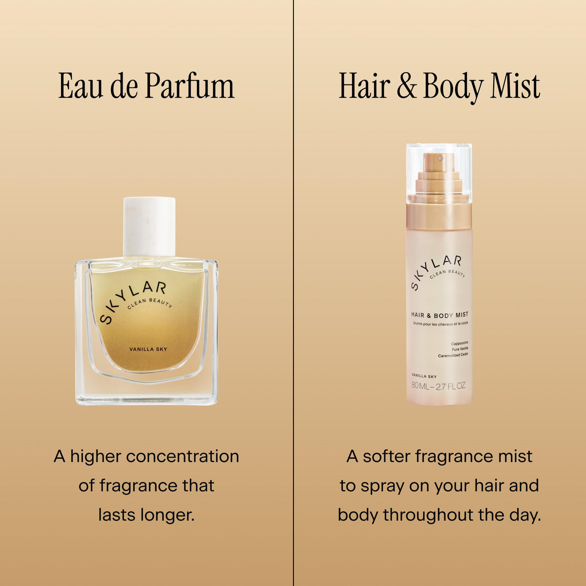 Lifestyle shot of Skylar Vanilla Sky hair and body mist
