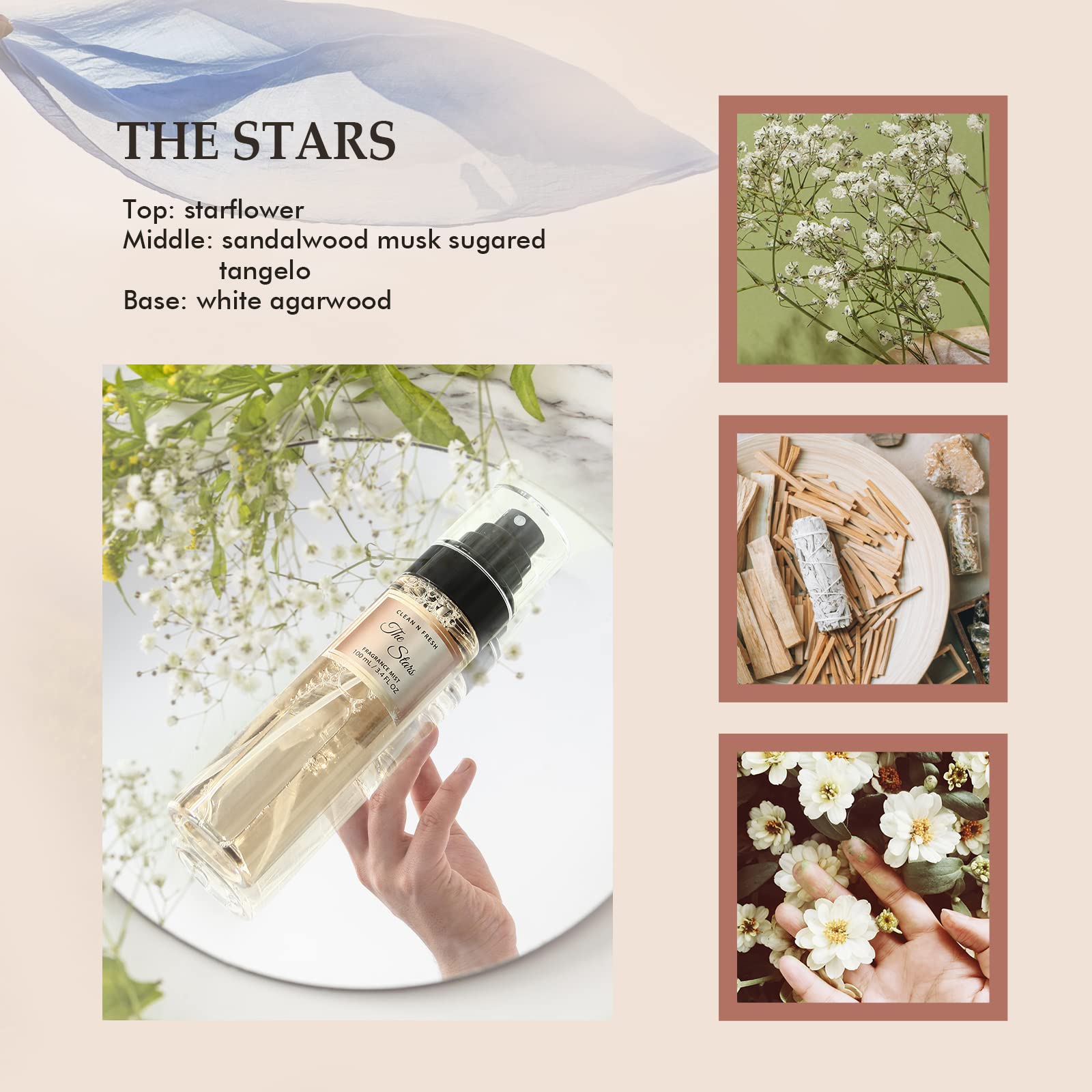 Rear view of the Clean-N-Fresh fragrance mist bottles showing size details.