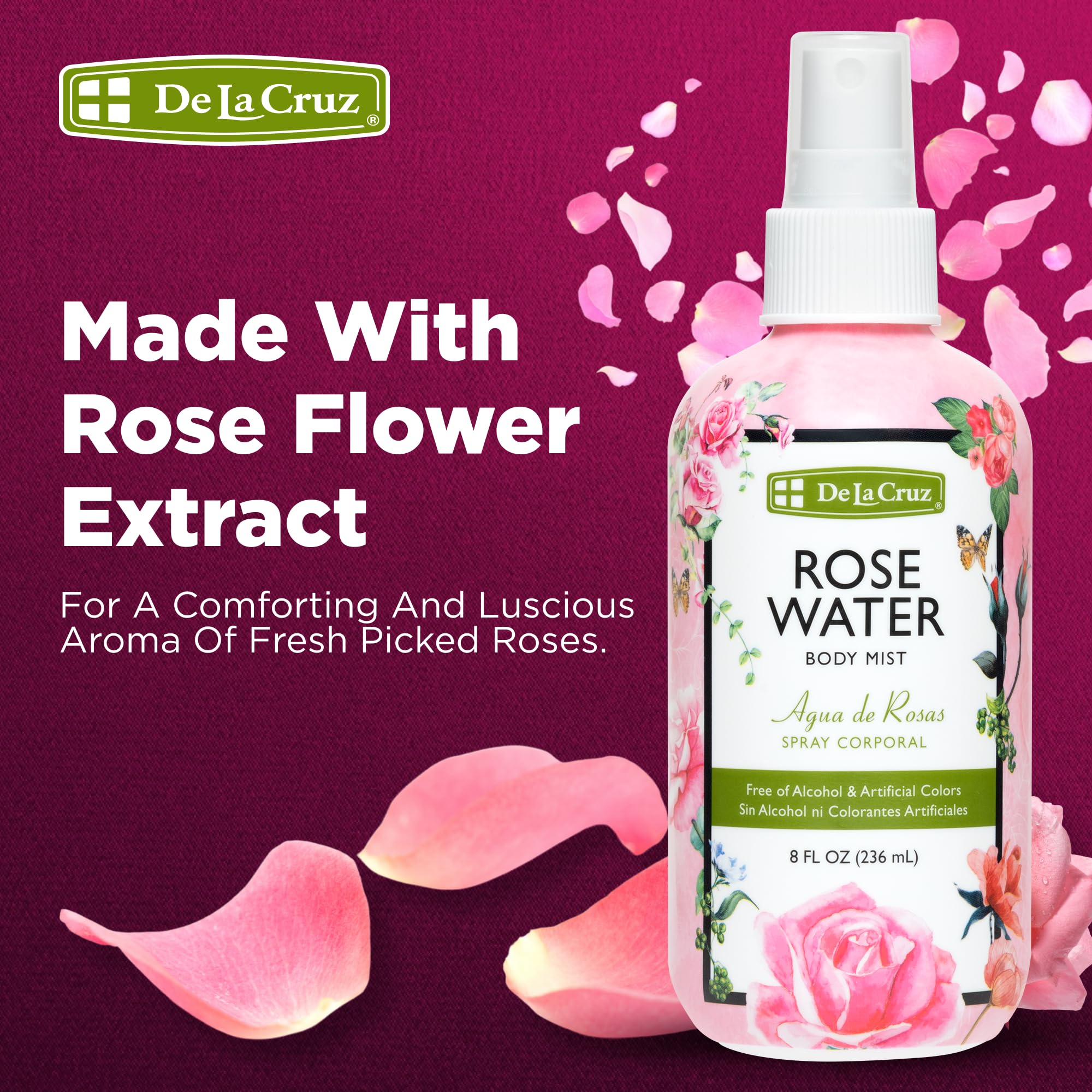 De La Cruz rose water spray bottle for face and skin