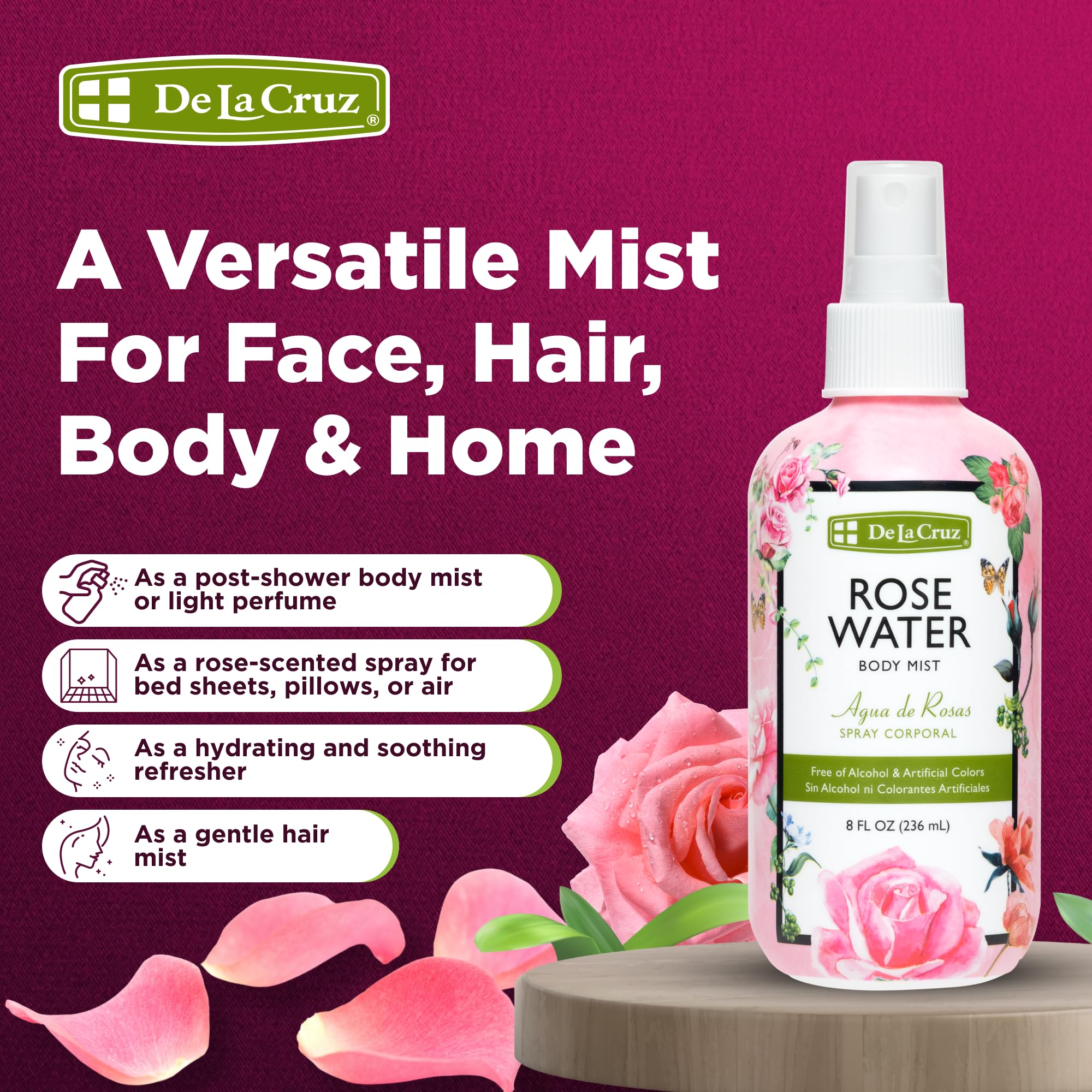 Natural rose petal extract body spray by De La Cruz