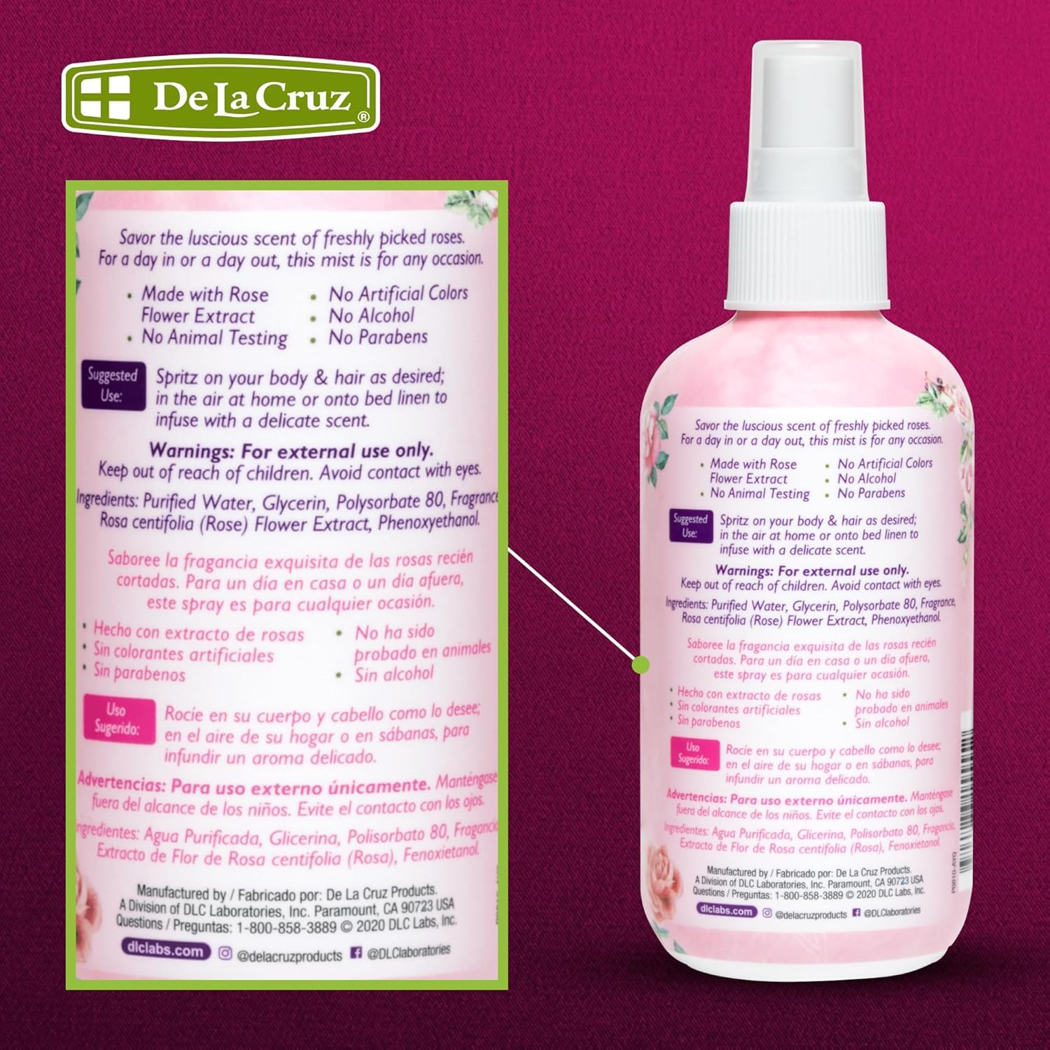 Alcohol-free rose water toner spray bottle