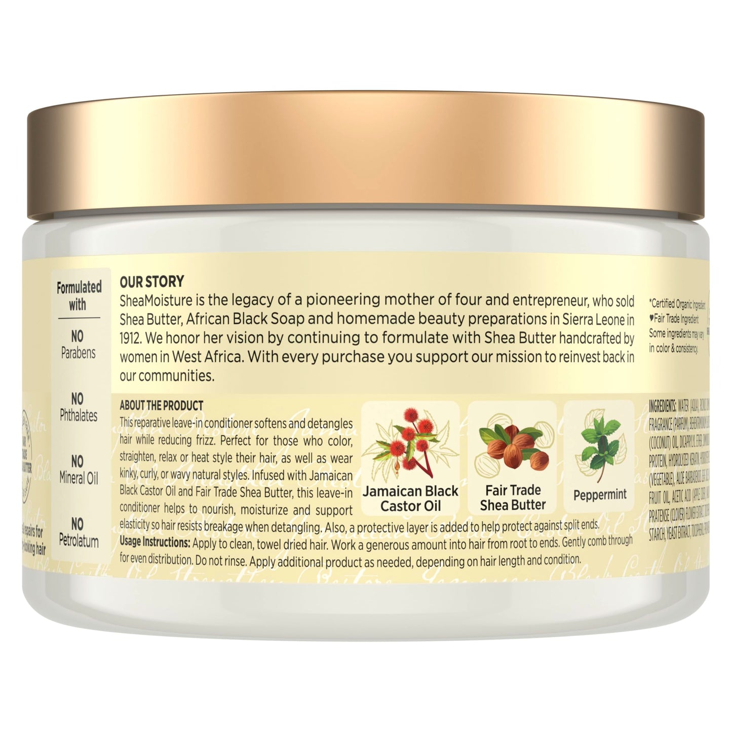 Close up of Shea Moisture leave in conditioner packaging