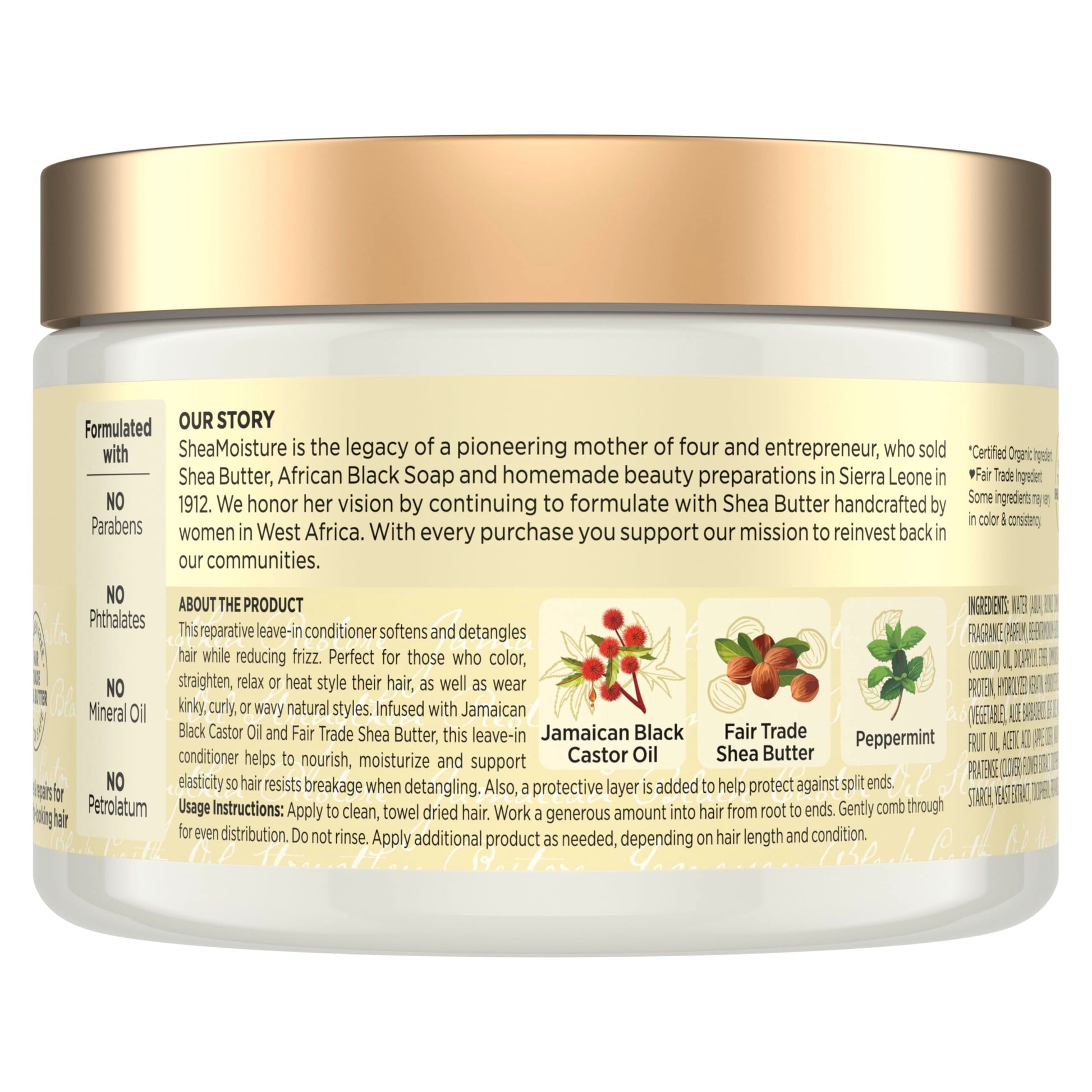 Close up of Shea Moisture leave in conditioner packaging