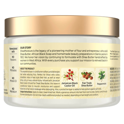 Close up of Shea Moisture leave in conditioner packaging