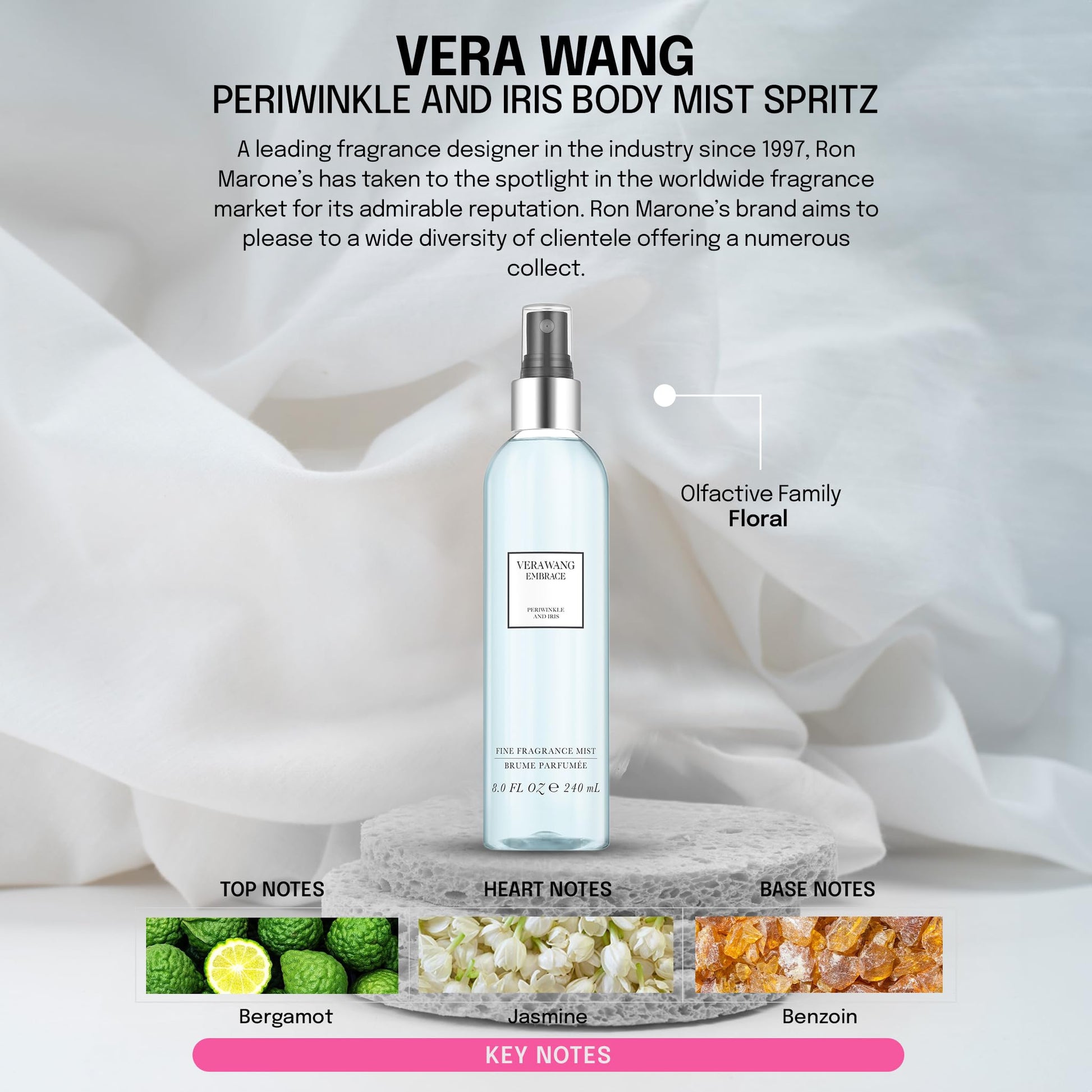 Side profile of Vera Wang Embrace floral body spray for women