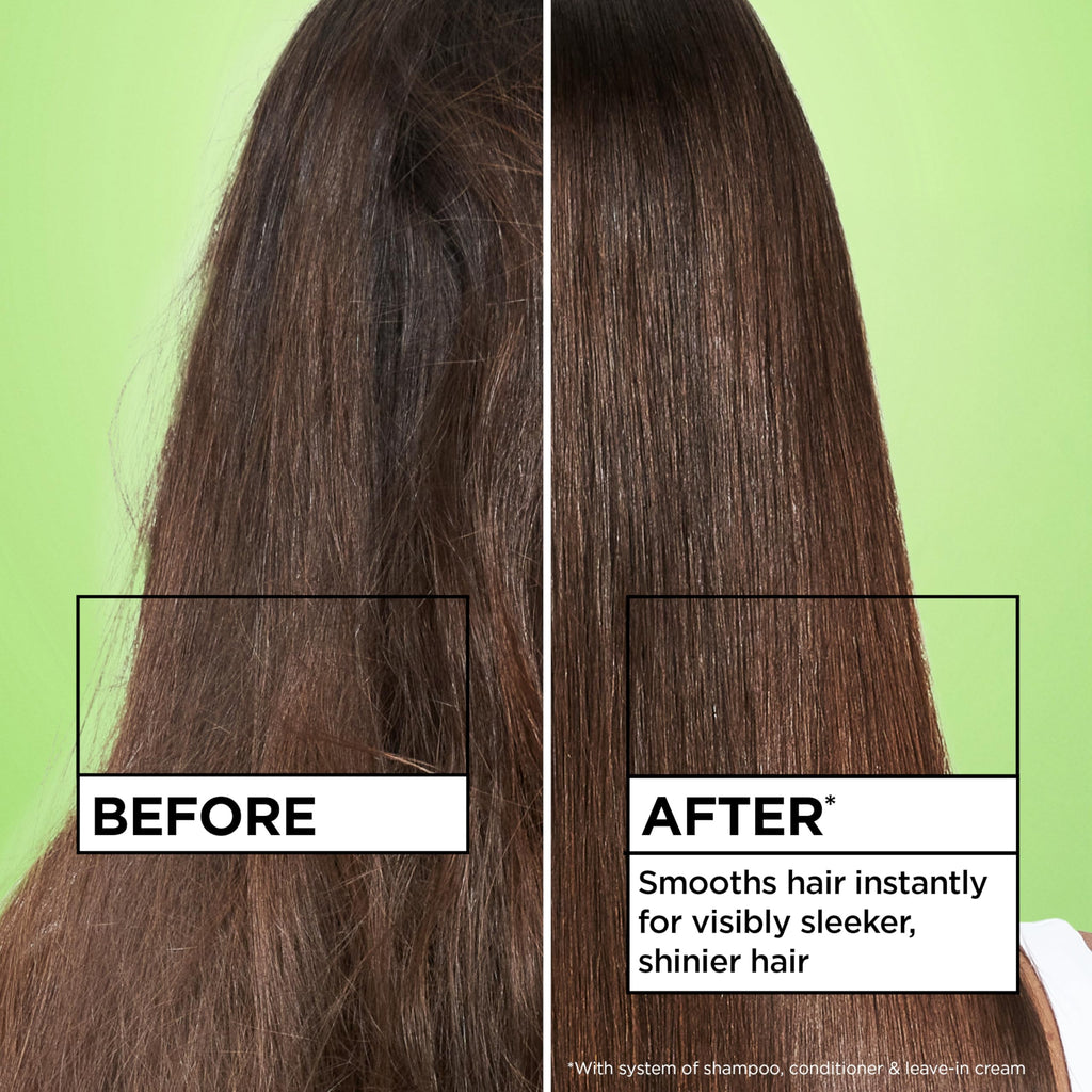 Back label of Garnier Fructis leave in conditioner with ingredients