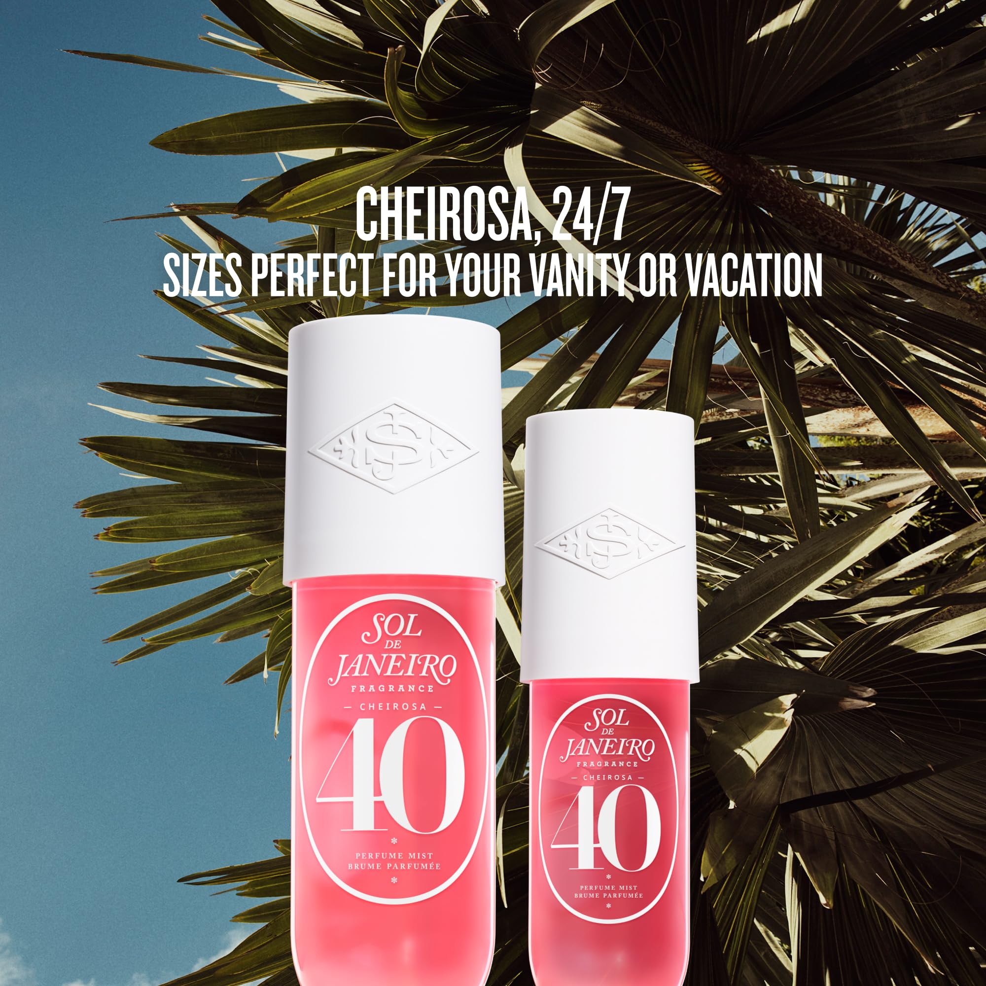 Full size and travel size Sol De Janeiro mist bottles