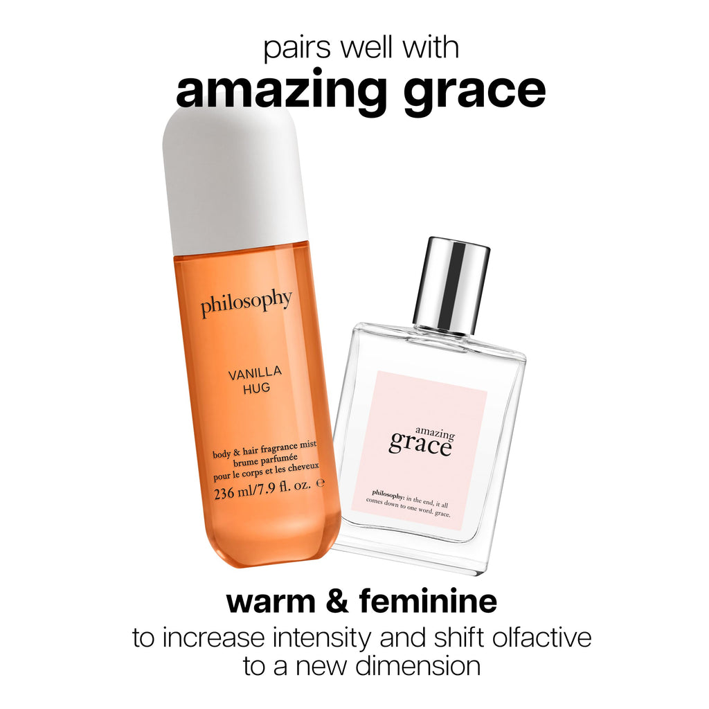 Philosophy luxury hair perfume spray for 24 hour hydration benefits.