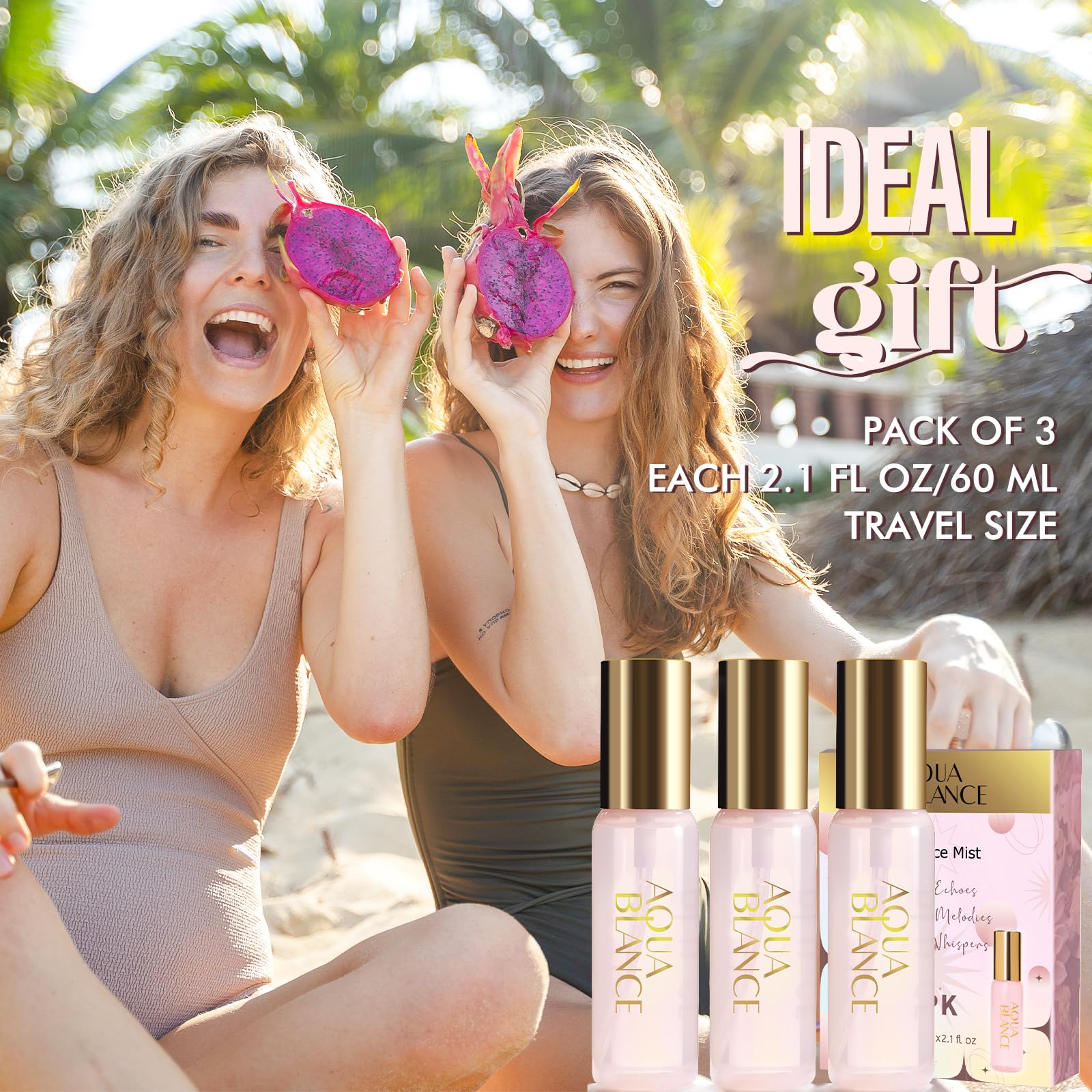 Aqua Blance gift set bottles arranged for travel