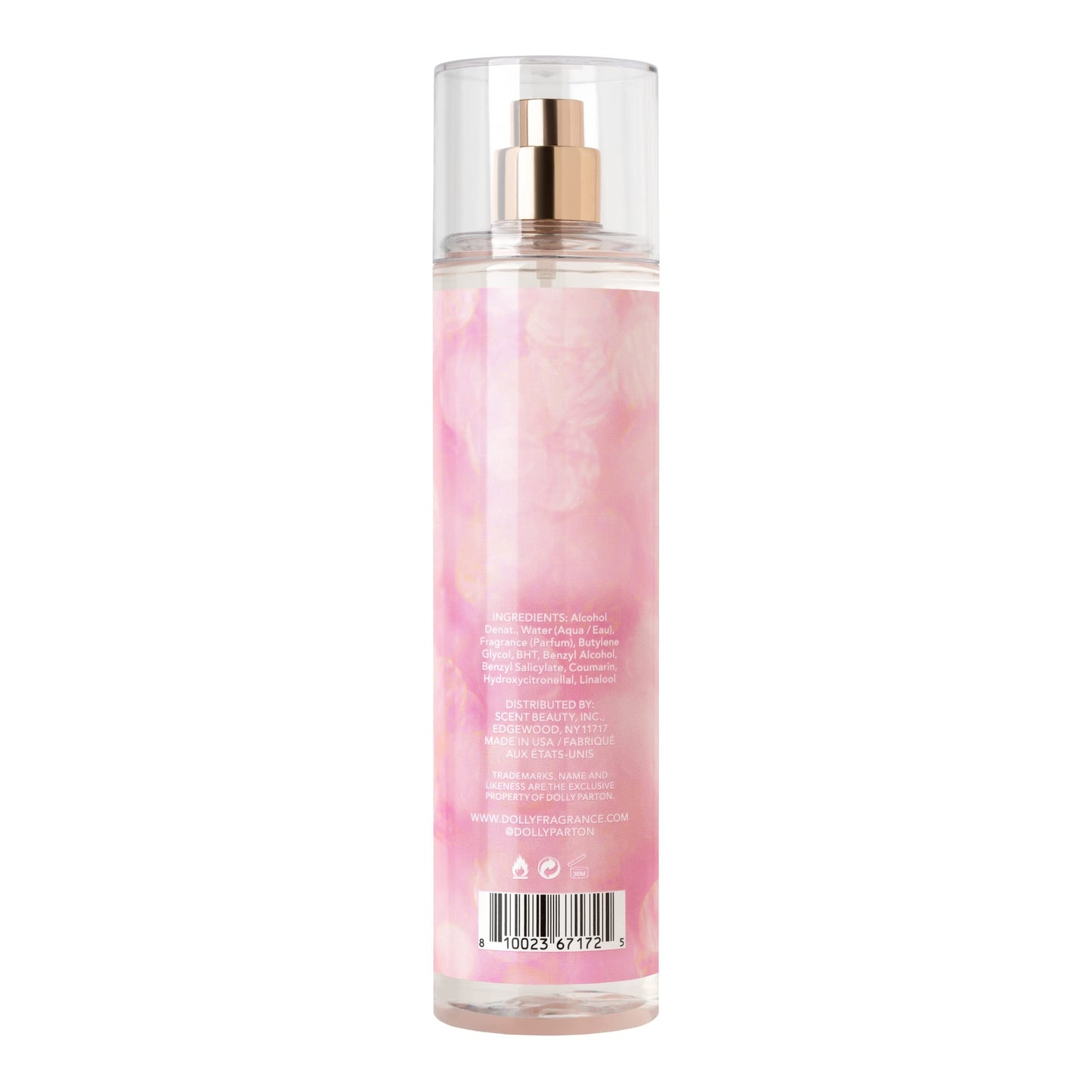 Close up of Scent Beauty body mist label details
