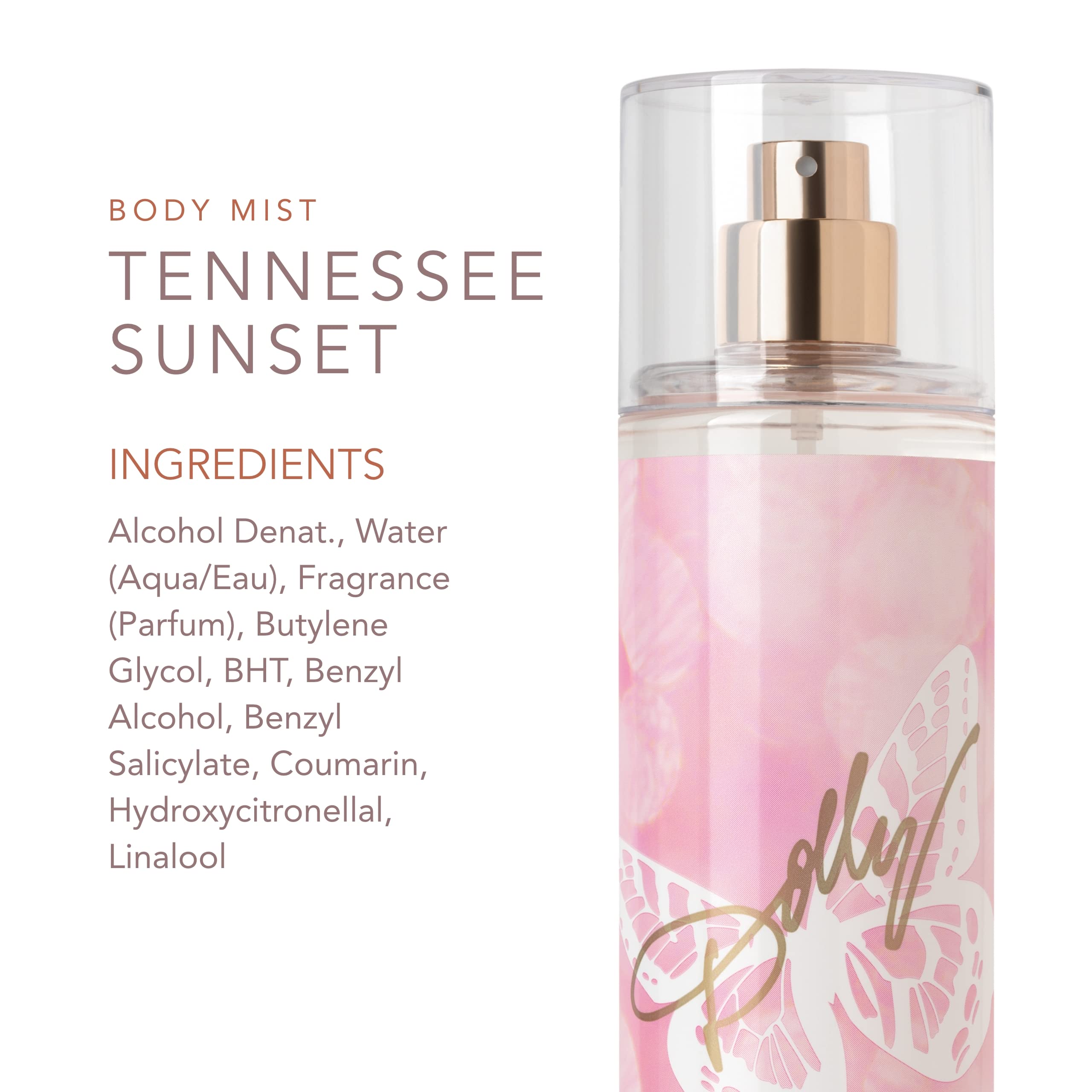 Dolly Parton Tennessee Sunset spray bottle held in hand