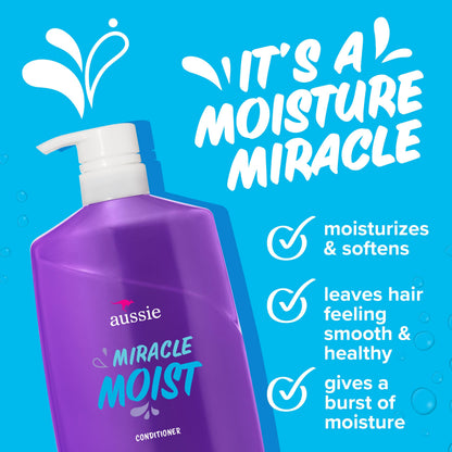 Back of Aussie Miracle Moist Conditioner bottle with ingredients
