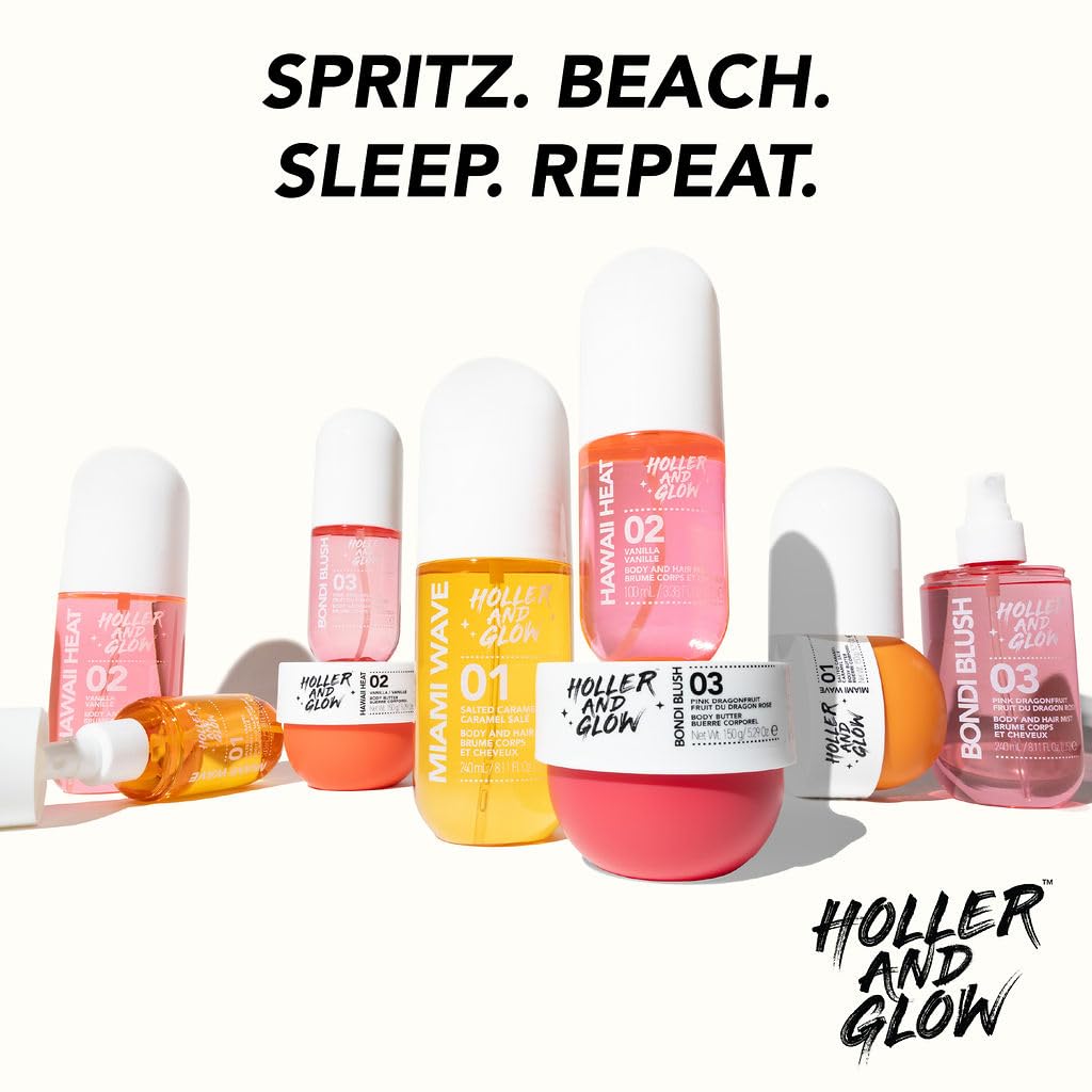 Holler and Glow Miami Wave tropical paradise scented mist ingredients label view.