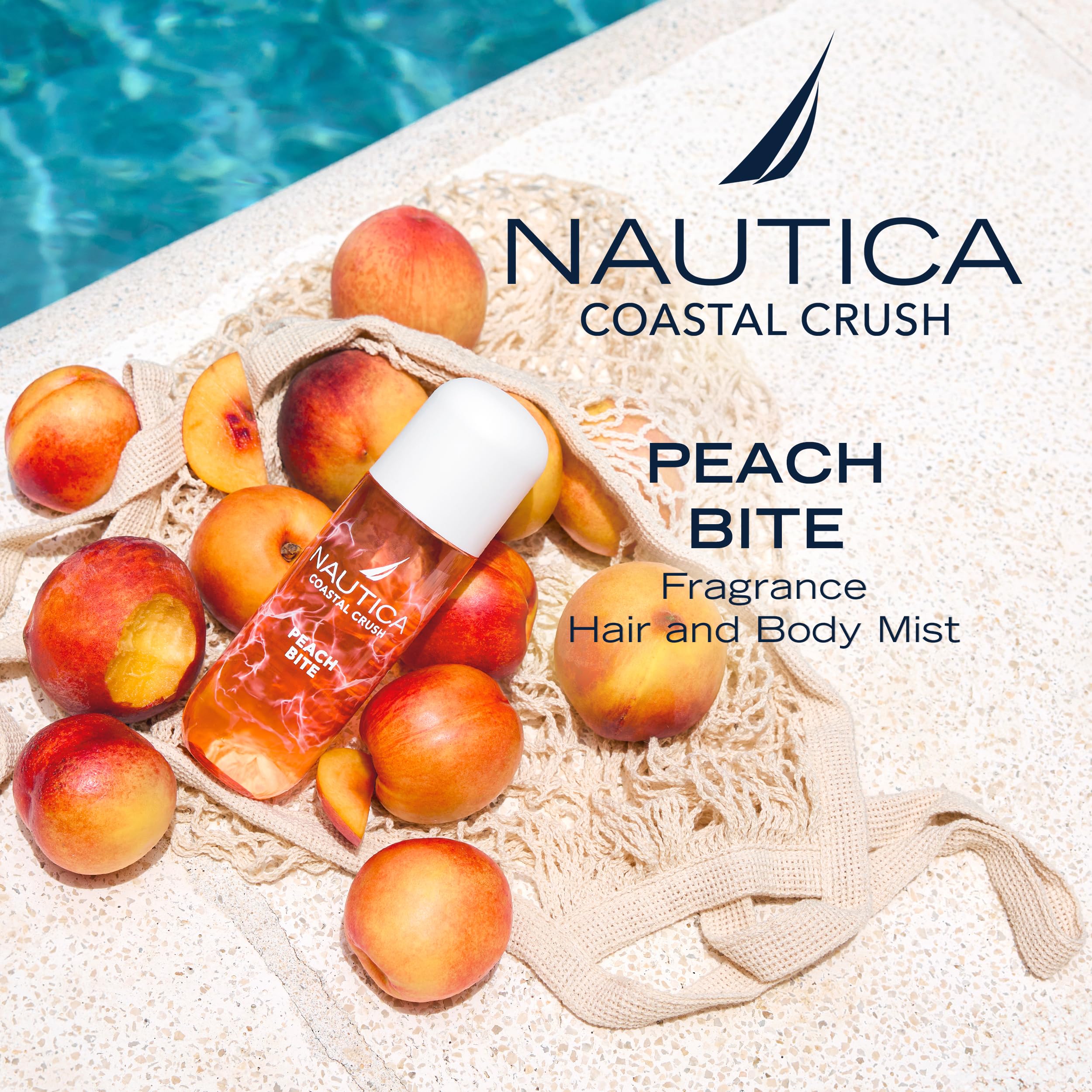 Imported Nautica peach iced tea scented body mist on display packaging