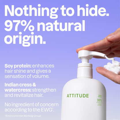 Back label of Attitude vegan conditioner showing natural ingredients list