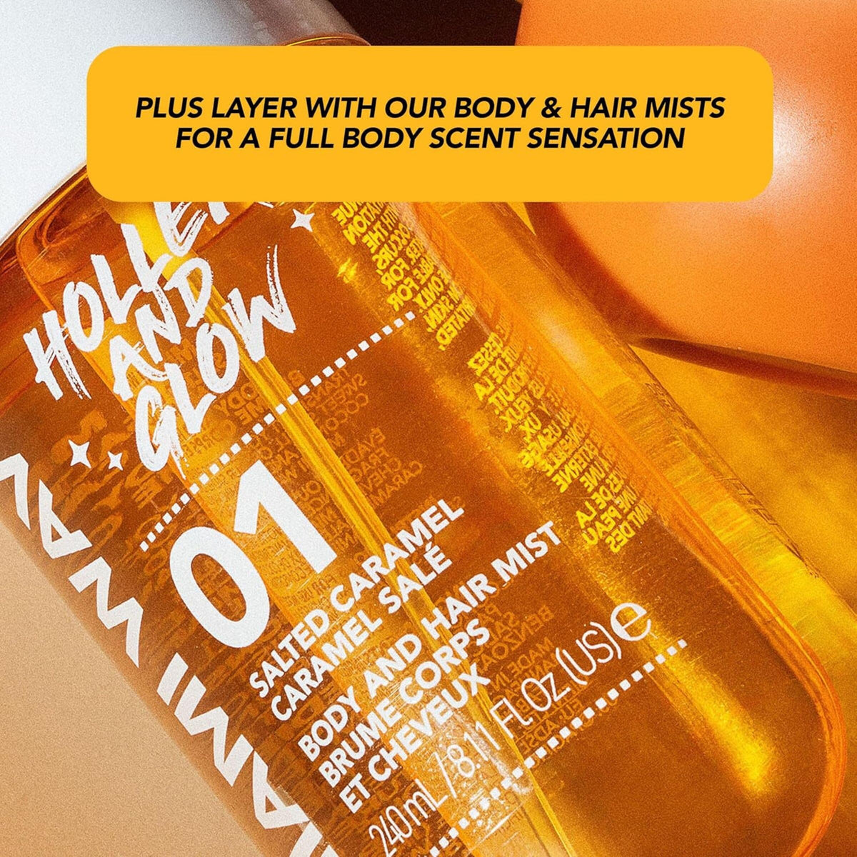Holler and Glow 8.11 fluid ounce body spray bottle for women.