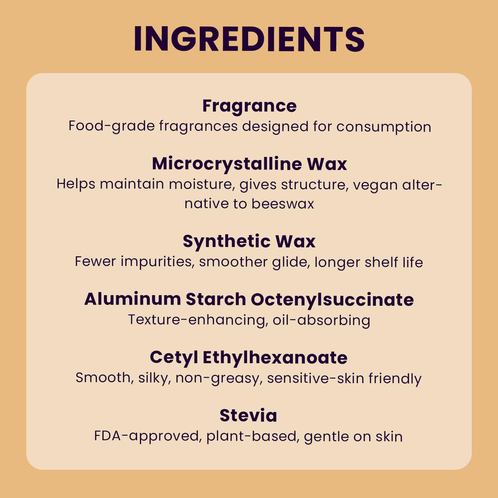 Sweetums SweetSpot natural vegan perfume stick sitting alongside raw vanilla bean accents.