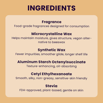 Sweetums SweetSpot natural vegan perfume stick sitting alongside raw vanilla bean accents.