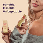 The portable travel friendly Sweetums fragrance stick being slipped effortlessly into a small handbag.