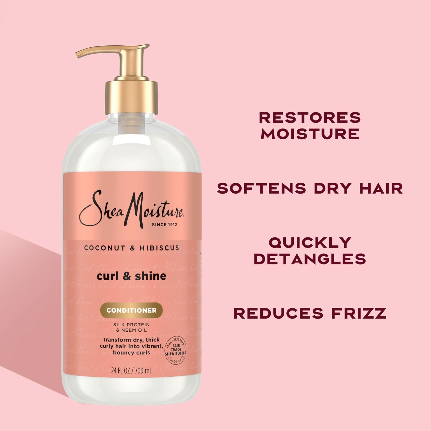 Pump bottle of Shea Moisture coconut and hibiscus hair conditioner
