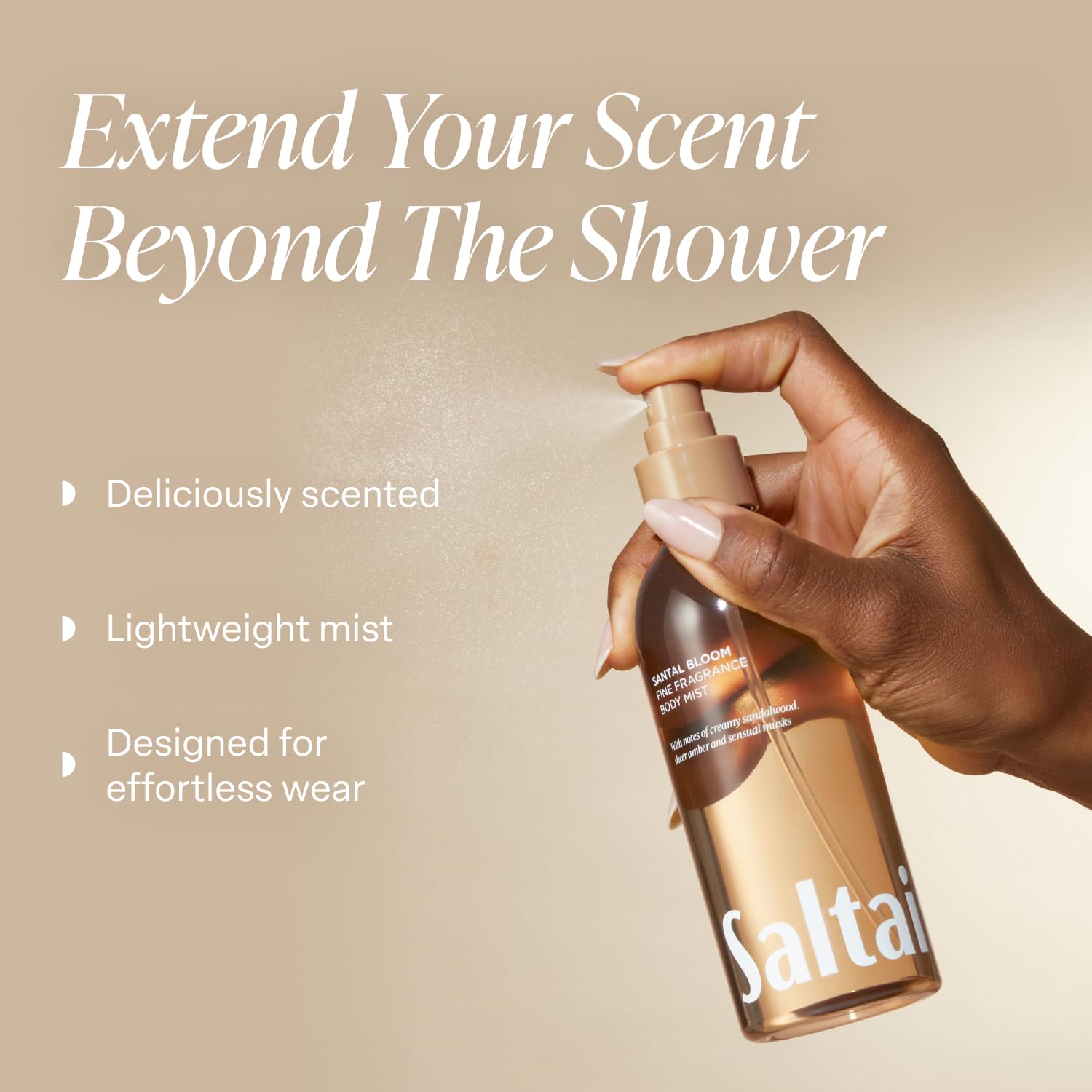 Saltair sandalwood and amber lightweight body spray bottle details
