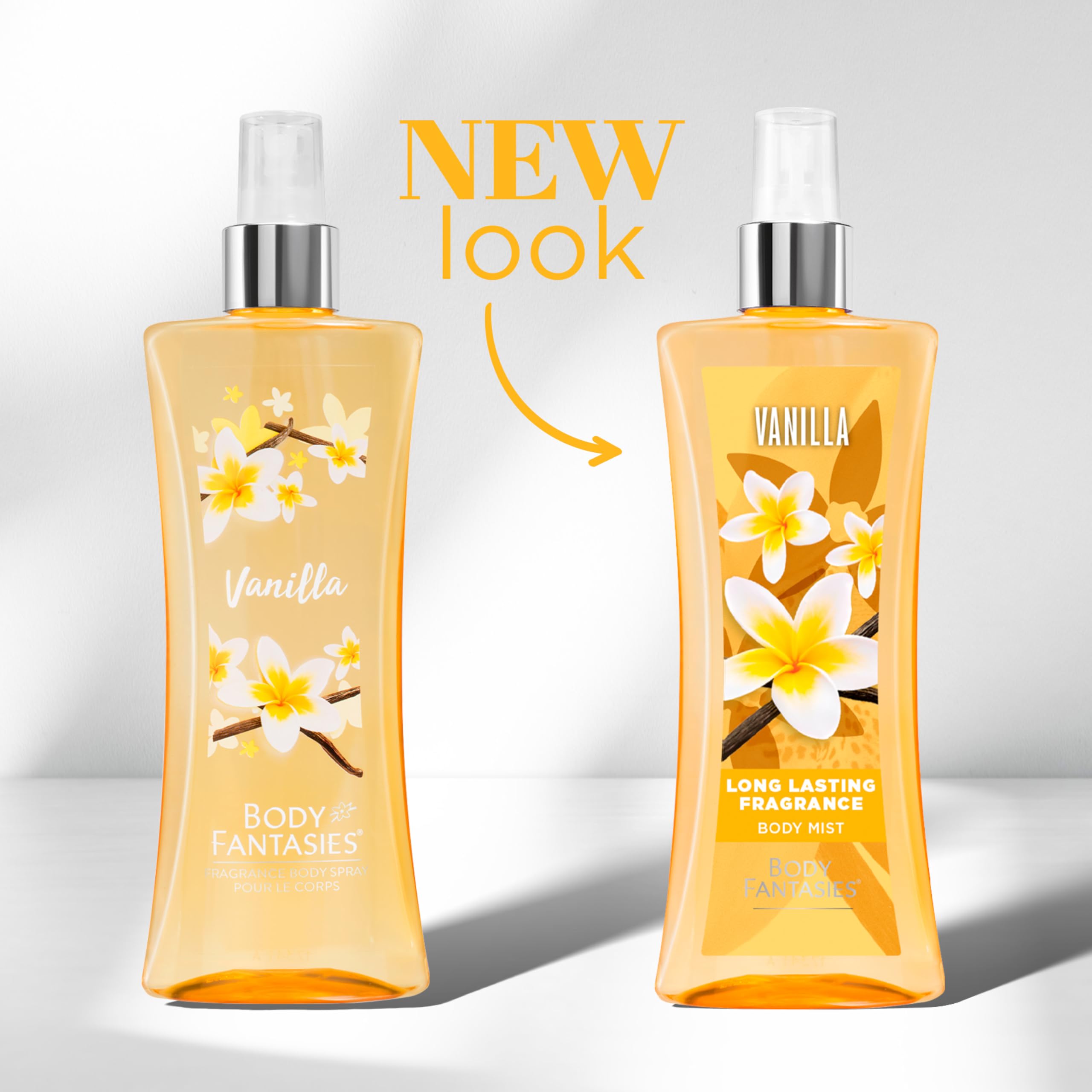 Two bottles of Body Fantasies Vanilla fragrance mist