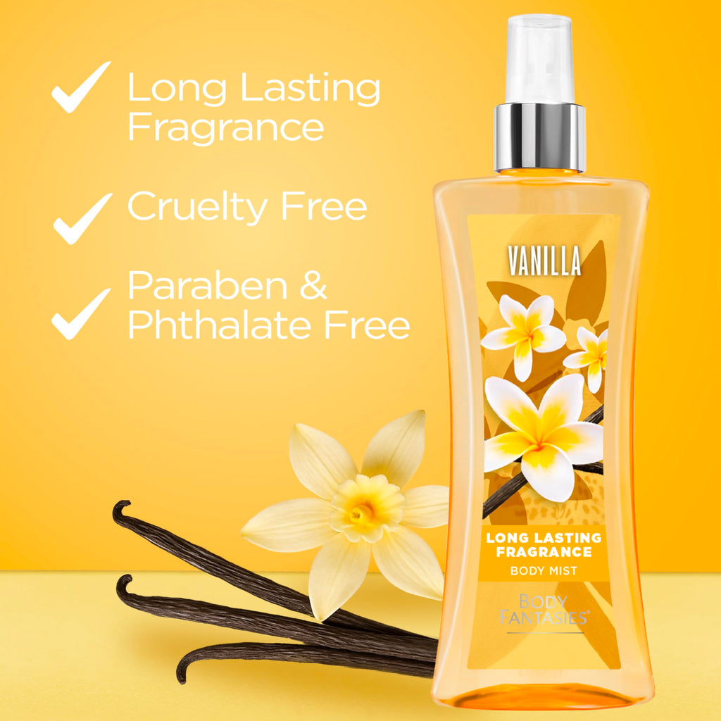 Lifestyle shot of Body Fantasies fragrance mist for women
