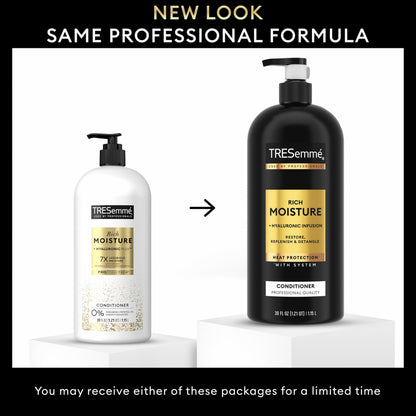 Back label of TRESemmÃ© Rich Moisture Conditioner showing paraben free ingredients