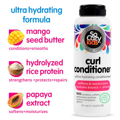 Back of SoCozy curl conditioner bottle with ingredient list