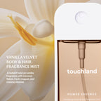 Touchland Vanilla Velvet travel size fragrance spray bottle close up